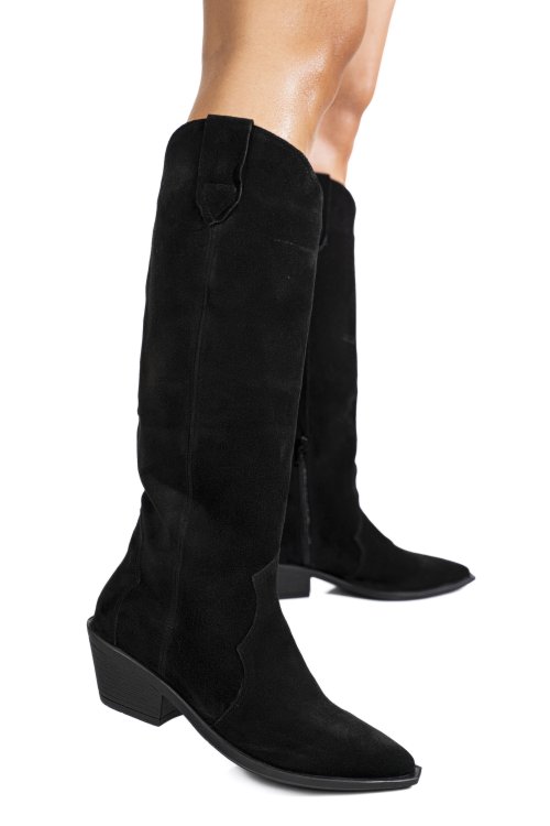 Cizme negre piele naturala intoarsa 4s7786