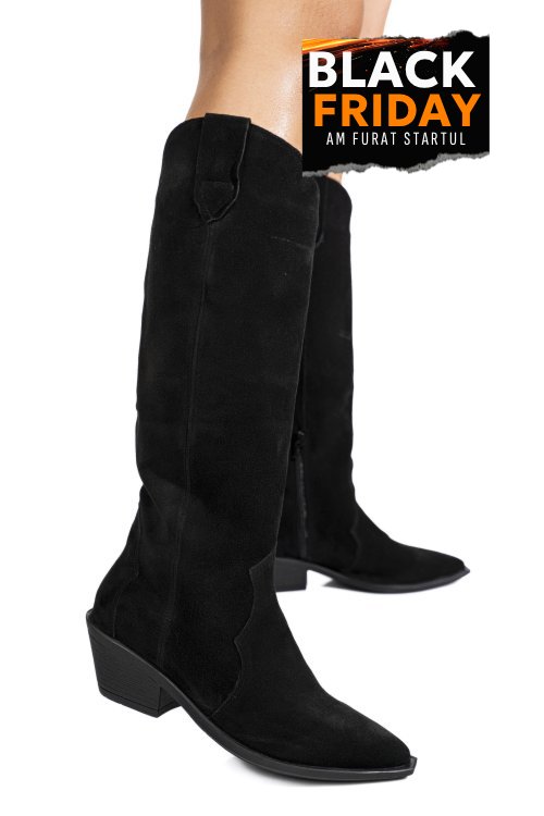 Cizme negre piele naturala intoarsa 4s7786