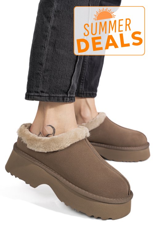 Saboti taupe piele naturala intoarsa 1s77273