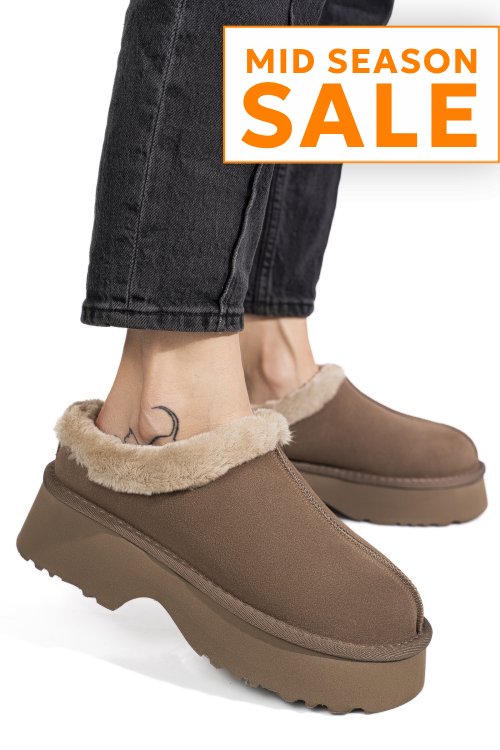 Saboti taupe piele naturala intoarsa 1s77273