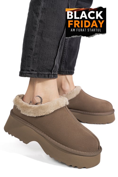 Saboti taupe piele naturala intoarsa 1s77273