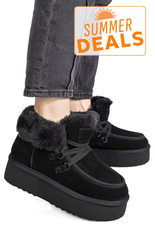 Ghete negre piele naturala intoarsa is771270