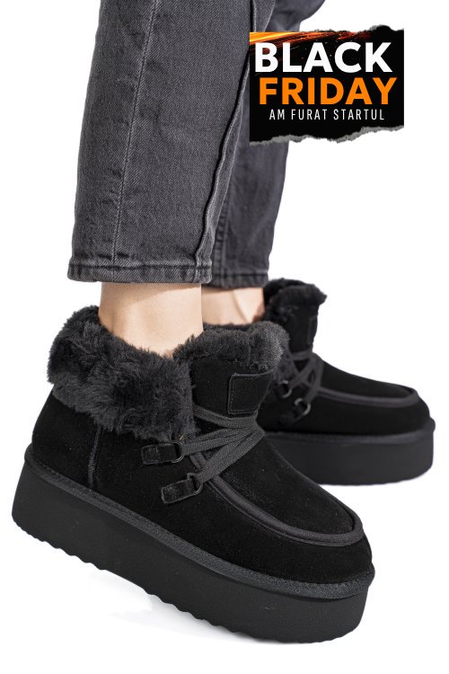Ghete negre piele naturala intoarsa is771270