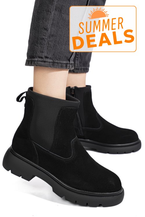 Ghete negre piele naturala intoarsa i444