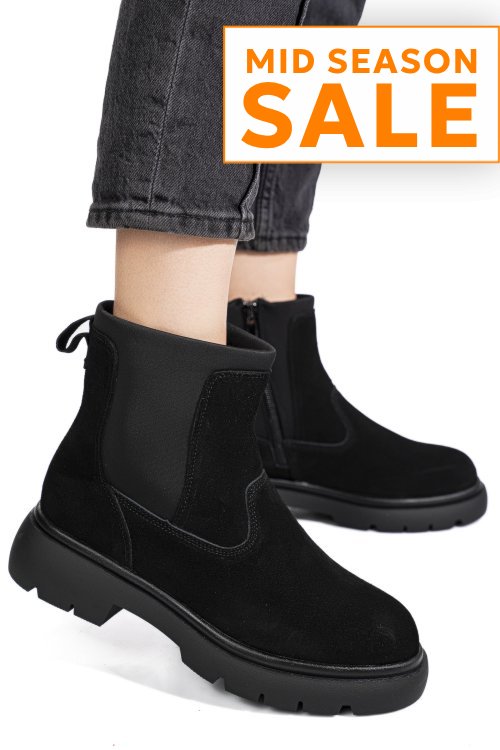 Ghete negre piele naturala intoarsa i444