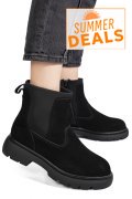 GHETE NEGRE PIELE NATURALA INTOARSA I444