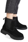 GHETE NEGRE PIELE NATURALA INTOARSA I444