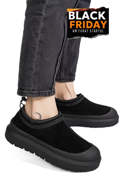 Pantofi sport negri piele naturala intoarsa i1401