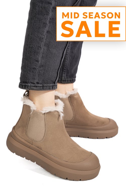 Ghete taupe piele naturala intoarsa is771403