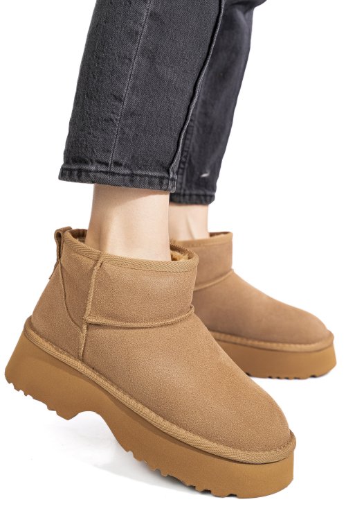 Ghete camel piele naturala intoarsa 1s77274