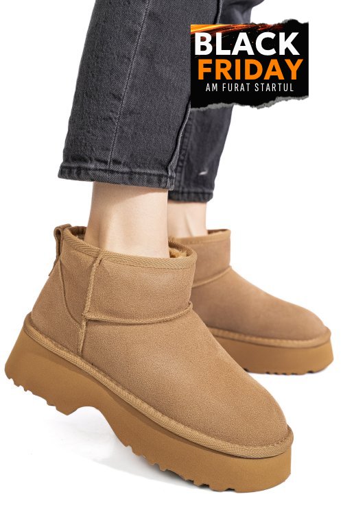 Ghete camel piele naturala intoarsa 1s77274