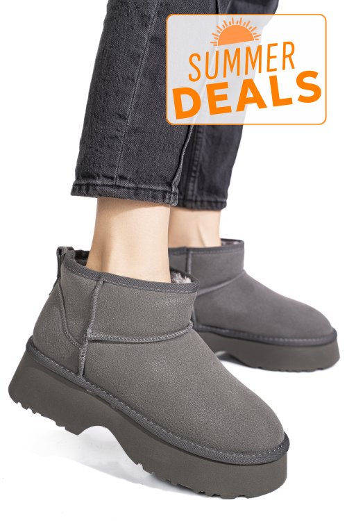 Ghete gri piele naturala intoarsa 1s77274