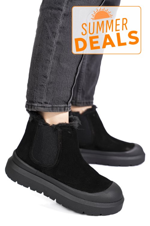 Ghete negre piele naturala intoarsa is771403
