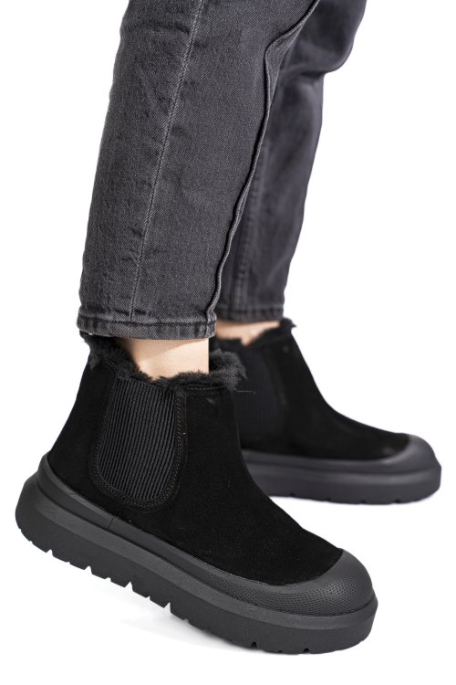 Ghete negre piele naturala intoarsa is771403