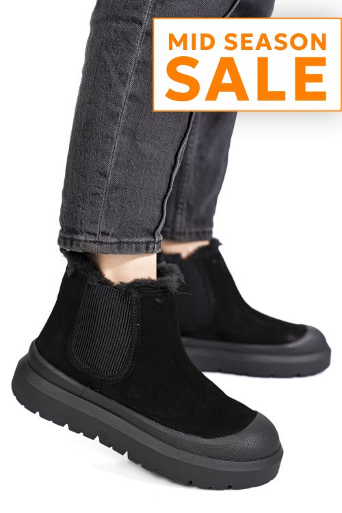 Ghete negre piele naturala intoarsa is771403