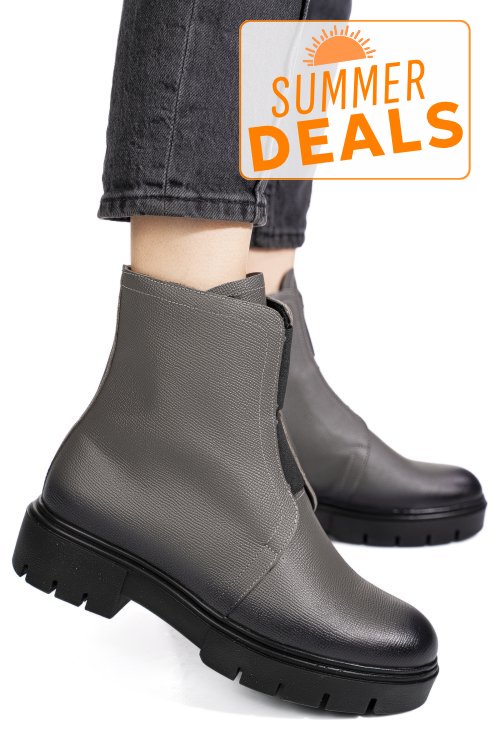 Ghete dama piele naturala gri negru 1s7770
