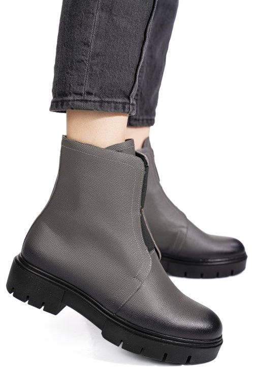 Ghete dama piele naturala gri negru 1s7770