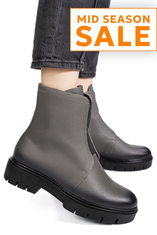 Ghete dama piele naturala gri negru 1s7770