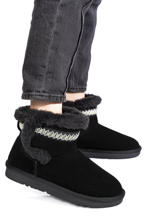 Cizme negre piele naturala intoarsa is771214