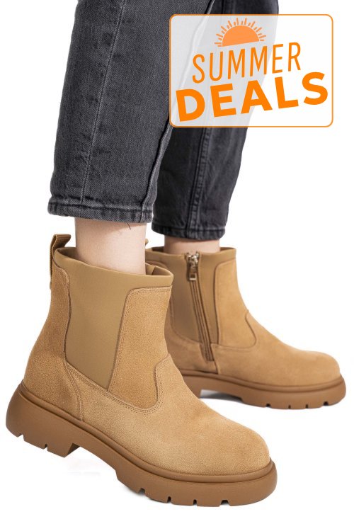 Ghete camel piele naturala intoarsa i444