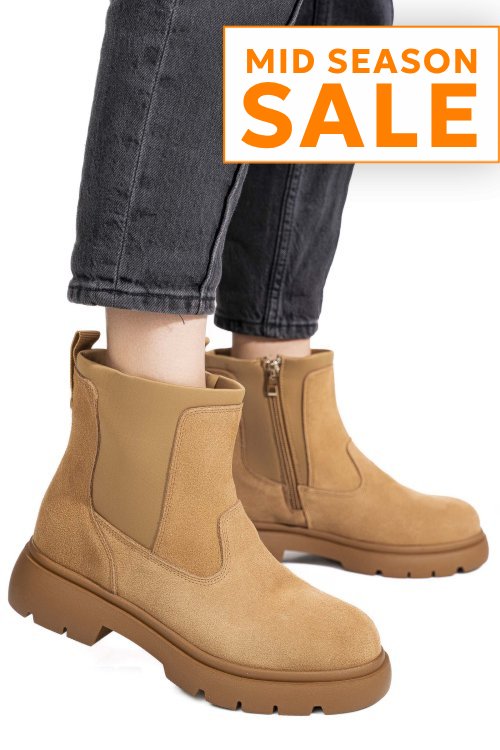 Ghete camel piele naturala intoarsa i444