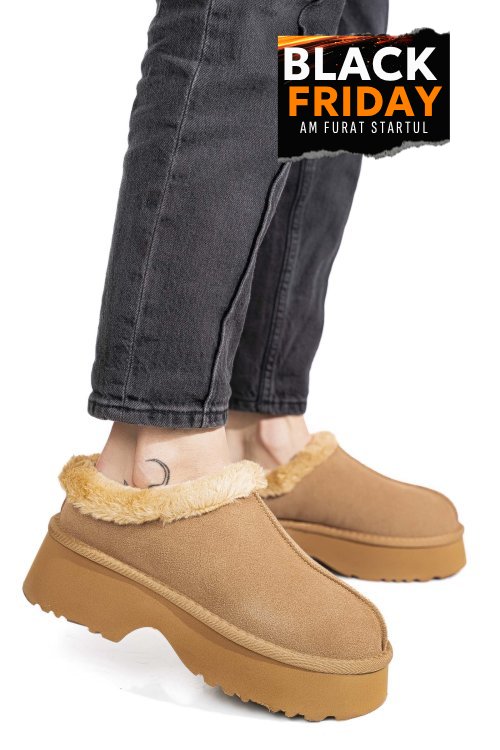 Saboti camel piele naturala intoarsa 1s77273