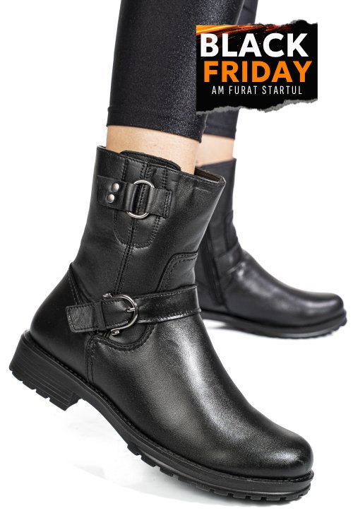 Ghete negre piele naturala anny