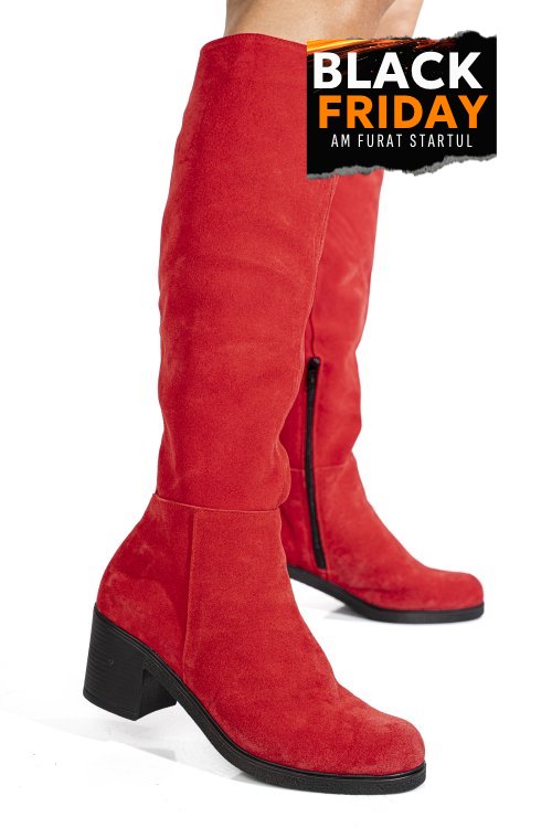 Cizme rosu negru piele naturala intoarsa 8s7700