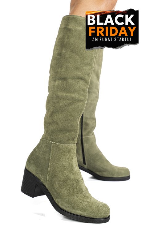 Cizme olive piele naturala intoarsa 8s7700