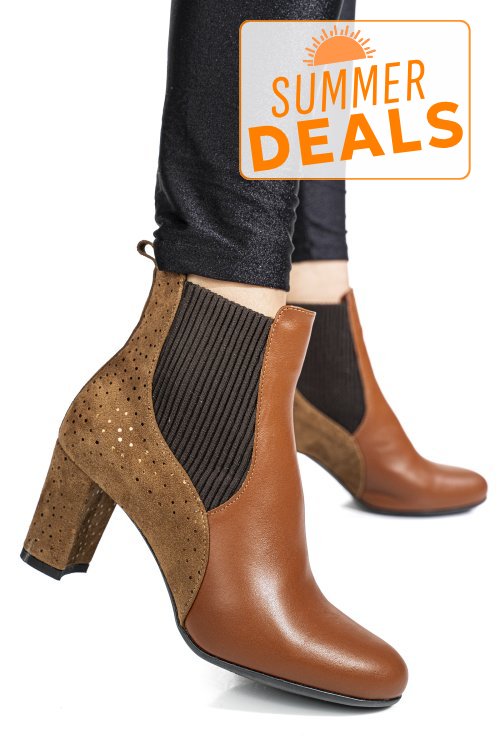 Botine dama piele naturala intoarsa maro 7s7770nef