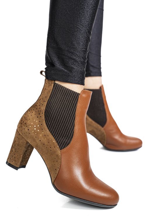 Botine dama piele naturala intoarsa maro 7s7770nef