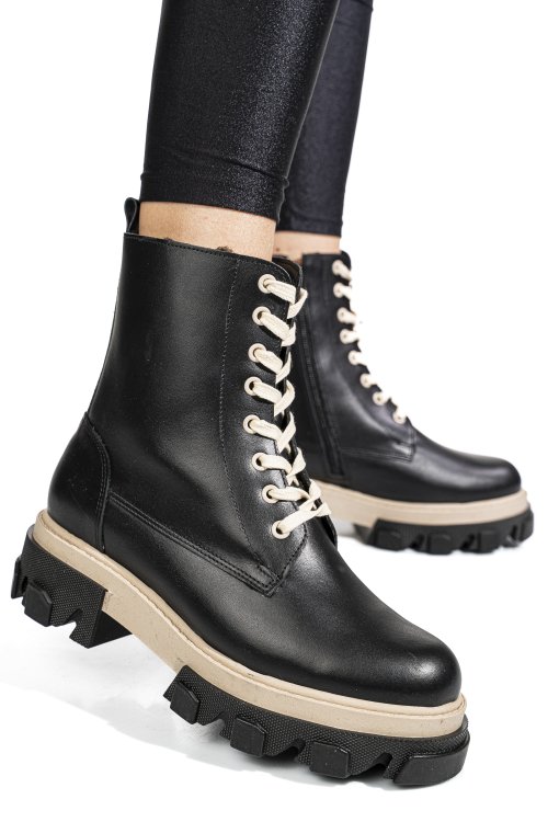 Ghete negru alb piele naturala 1s7724