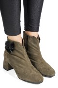 BOTINE DAMA CU TOC MIC PIELE NATURALA INTOARSA KHAKI NEGRU 7S7725