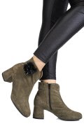 BOTINE DAMA CU TOC MIC PIELE NATURALA INTOARSA KHAKI NEGRU 7S7725