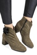 BOTINE DAMA CU TOC MIC PIELE NATURALA INTOARSA KHAKI NEGRU 7S7725