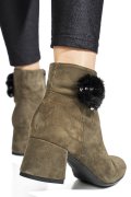 BOTINE DAMA CU TOC MIC PIELE NATURALA INTOARSA KHAKI NEGRU 7S7725
