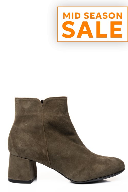 Botine dama piele naturala intoarsa khaki 7s7721