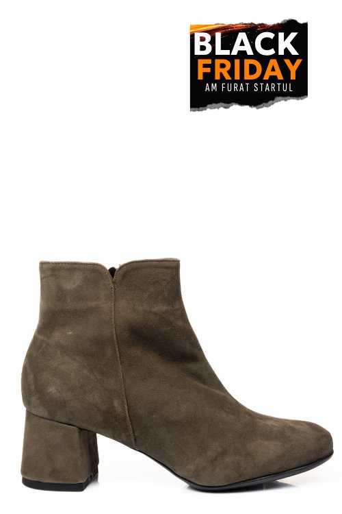Botine dama piele naturala intoarsa khaki 7s7721