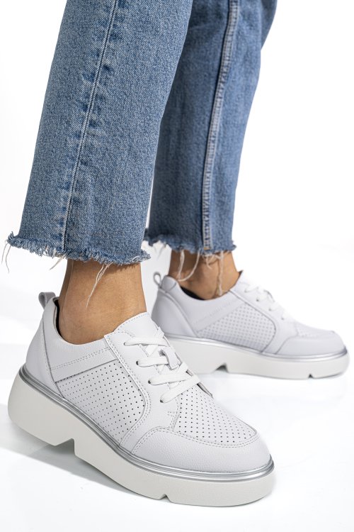 Pantofi sport albi piele naturala fpc002269