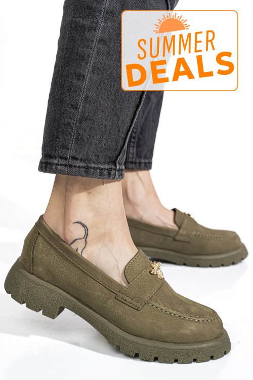 Mocasini khaki piele naturala intoarsa 4s77250