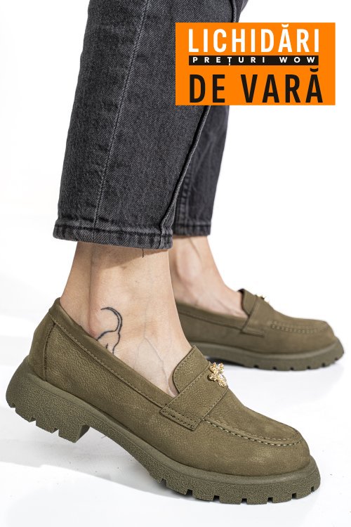Mocasini khaki piele naturala intoarsa 4s77250