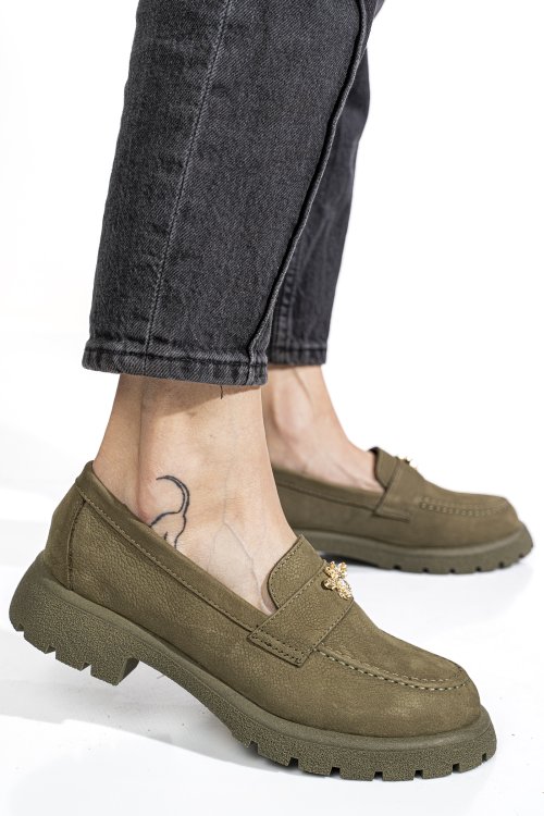 Mocasini khaki piele naturala intoarsa 4s77250