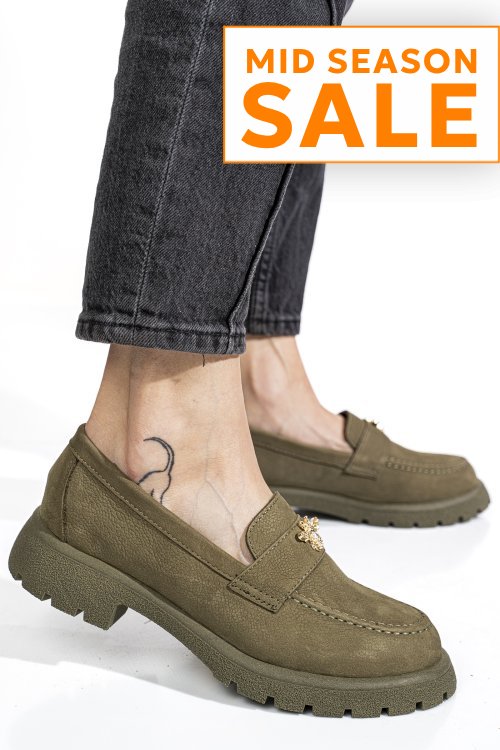 Mocasini khaki piele naturala intoarsa 4s77250