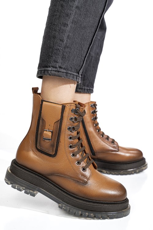 Ghete dama piele naturala maro talpa inalta 3s7789