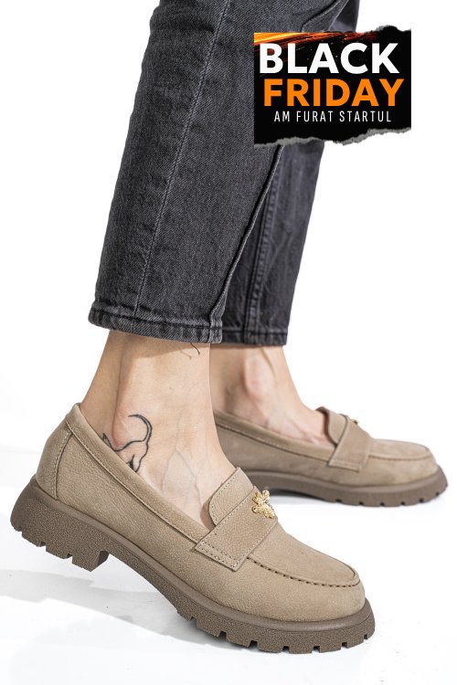 Mocasini taupe piele naturala intoarsa 4s77250