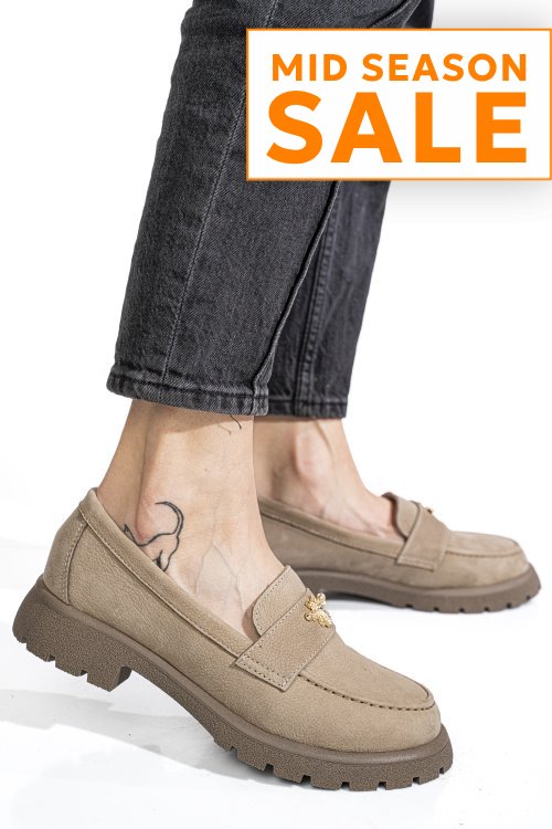 Mocasini taupe piele naturala intoarsa 4s77250
