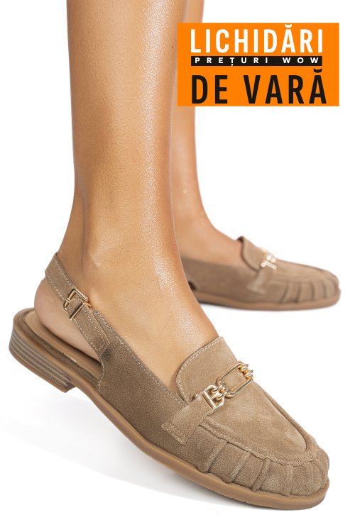 Pantofi taupe piele naturala intoarsa as773746