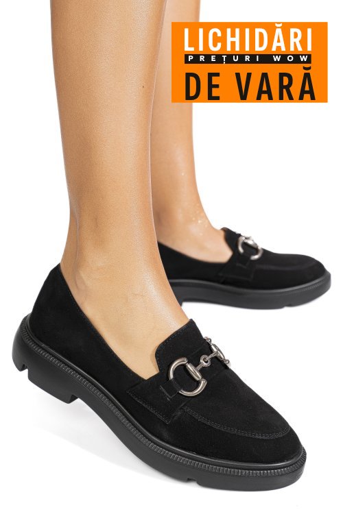 Mocasini negri piele naturala intoarsa 1s77243