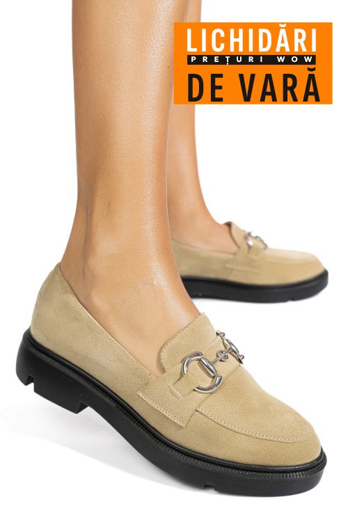 Mocasini bej piele naturala intoarsa 1s77243