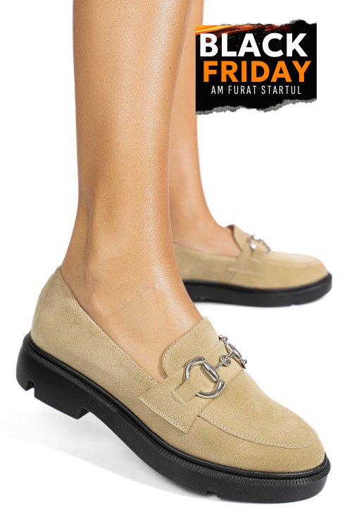 Mocasini bej piele naturala intoarsa 1s77243